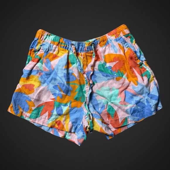 Tropical Colorful Linen Shorts S Joie Boho Beach Coastal Resort Vibes - Picture 1 of 12